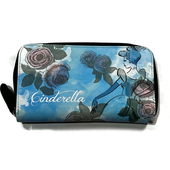 Cinderella Travel Zip Wristlet Wallet Blue Floral - Picture 1 of 4